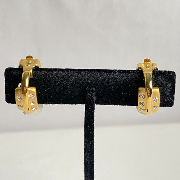 Dainty Earrings Rhinestone Studded Gold Tone Clip On - Picture 3 of 6